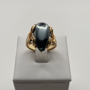 Vintage Hand Crafted 14K Gold Filled Wire Wrap Teardrop Hematite Ring 7 1/2